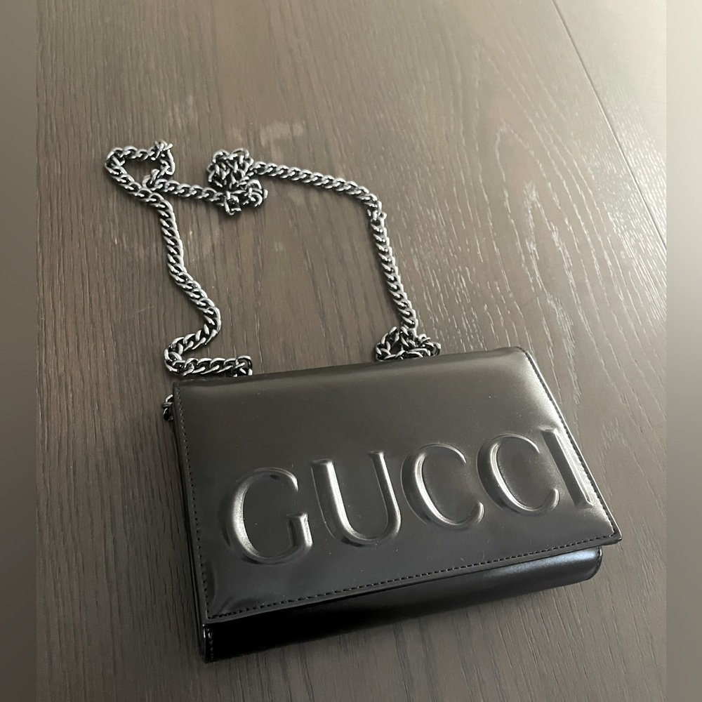 Gucci Black Leather Chain Flap Bag